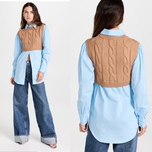NWT STAUD Cooper Poplin Sleeve Knit Vest
